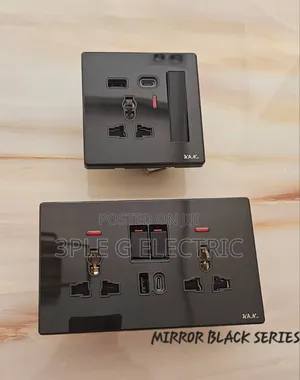 Usb and Type C Mirror Surface Black Switches and Sockets