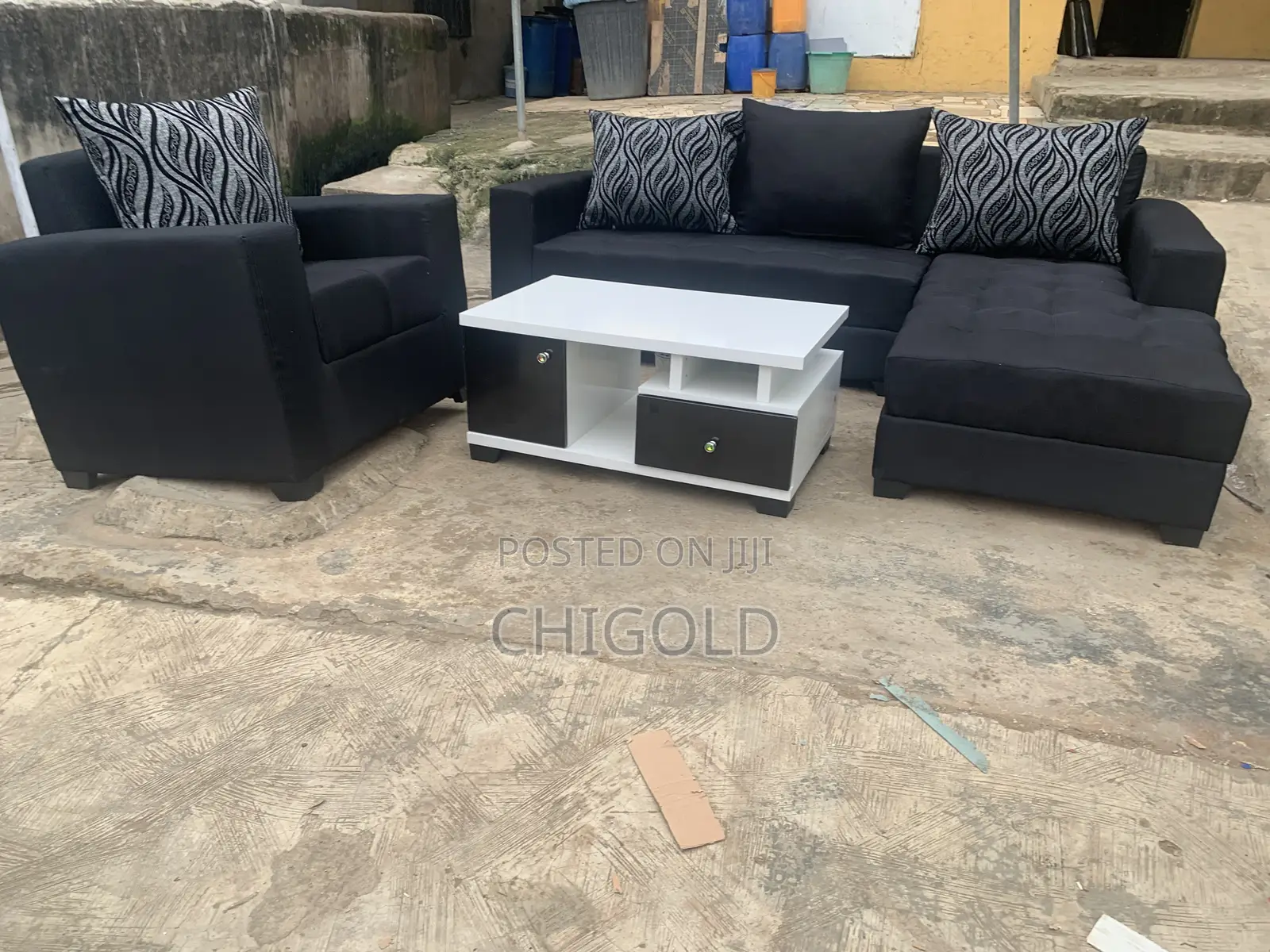 Black L Shaped With Table Is Available to Pick