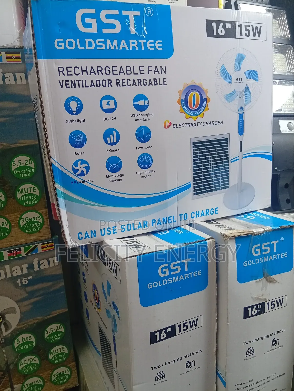 GST Rechargeable Fan With Solar Panel Complete Package