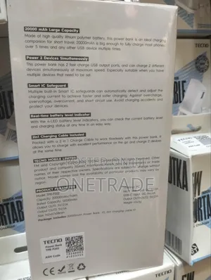 Tecno 20000mah Omni-Tank Power Bank.