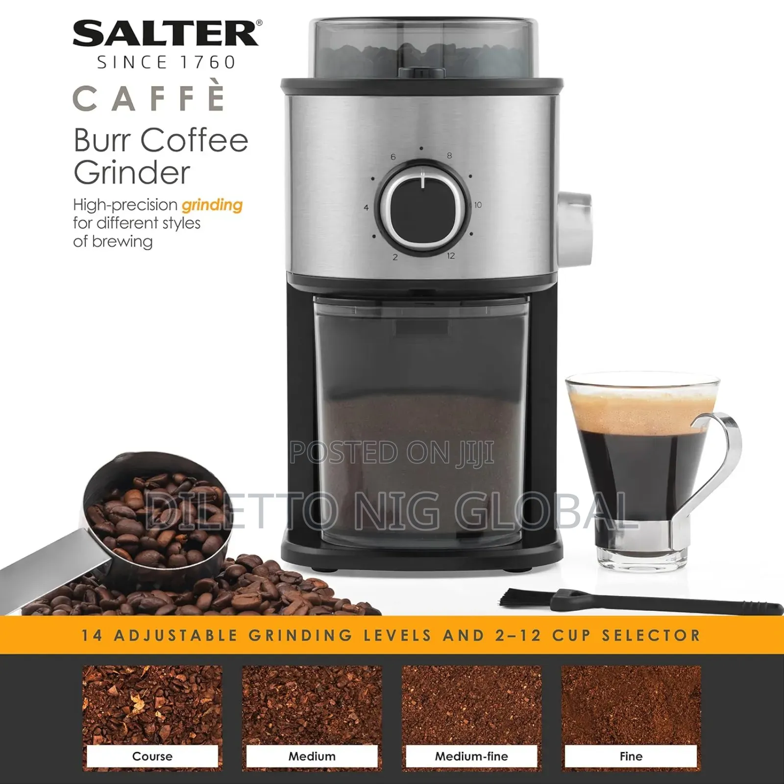 Caffé Coffee Grinder - Electric Burr Machine for Coffee Beans
