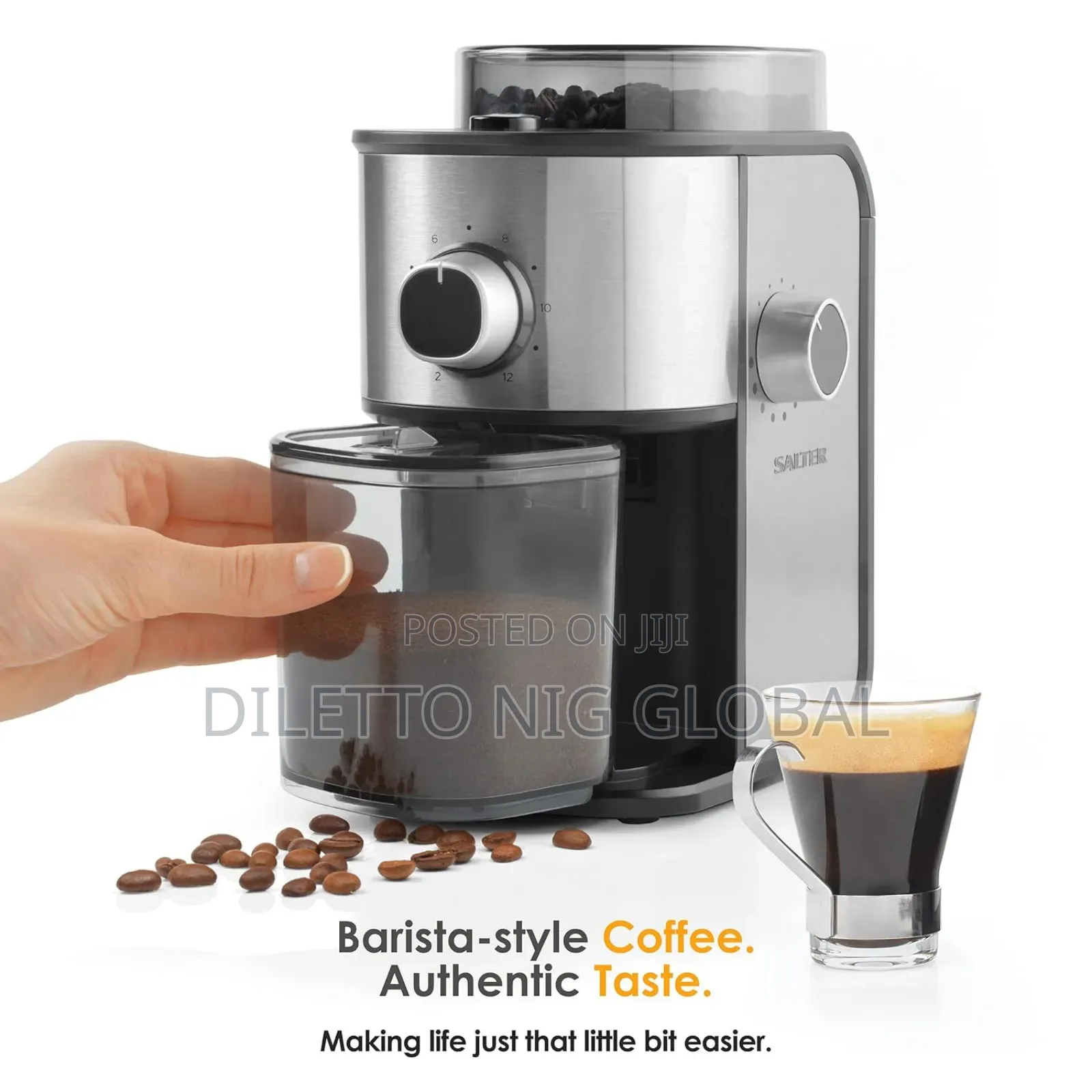 Caffé Coffee Grinder - Electric Burr Machine for Coffee Beans