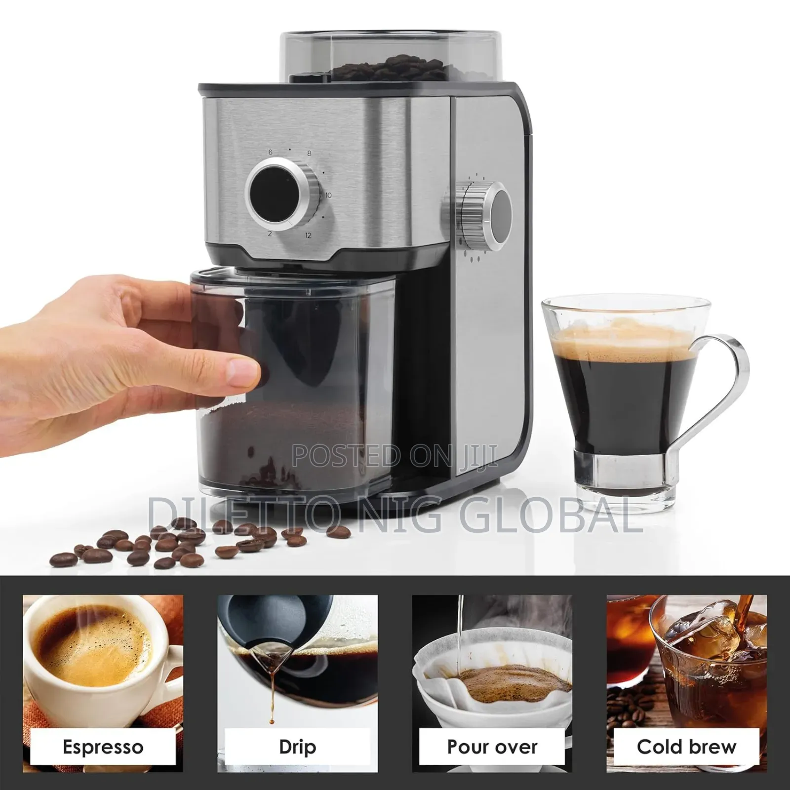 Caffé Coffee Grinder - Electric Burr Machine for Coffee Beans