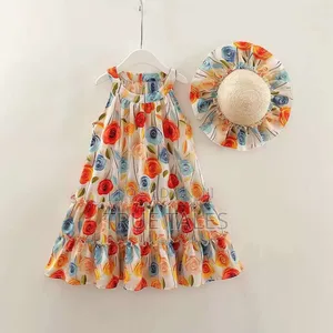 Beautiful Girls Flowery Dress With Matching Cap/Hat