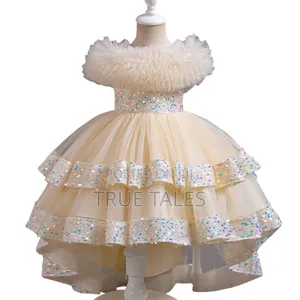 Girl's Ballgown With Sequins, Frilled Neckline And Belt