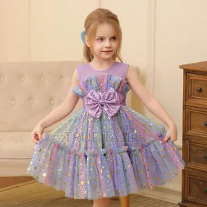 Girls' Multicolour Stardust Glittery Ballgown Dress With Bow Age 2to11