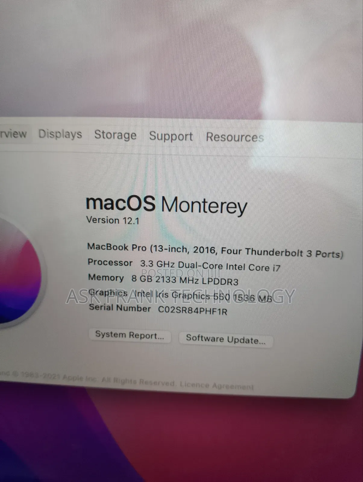 Laptop Apple MacBook 2016 8GB Intel Core I7 SSD 500GB
