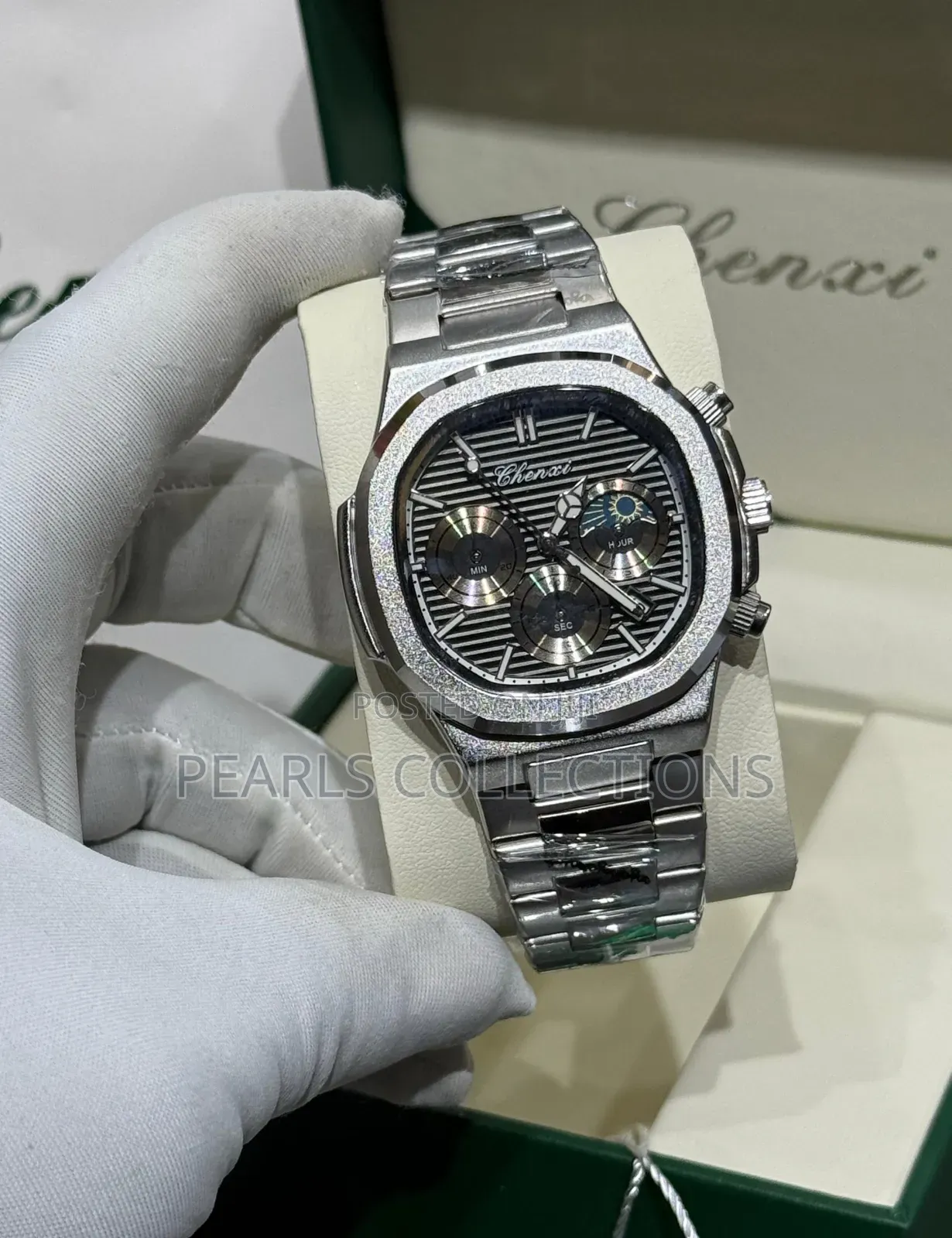 Chenxi Silver Chain Watch (Black Face Dial)