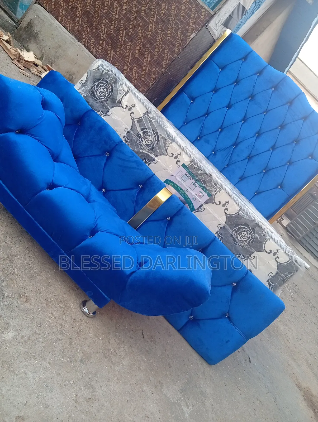 Special Order Quality Upholstery Blue Bed Frame