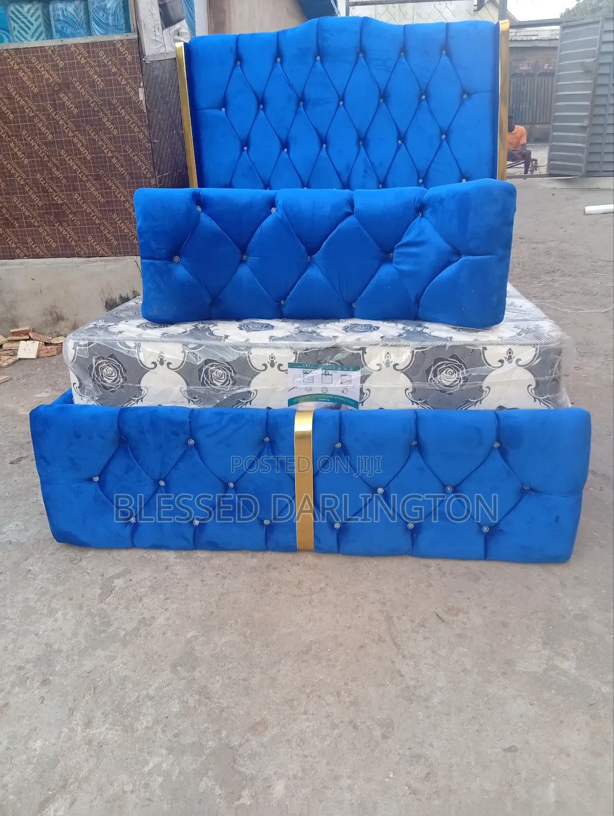 Full Set of Blue Upholstery Bed Frame