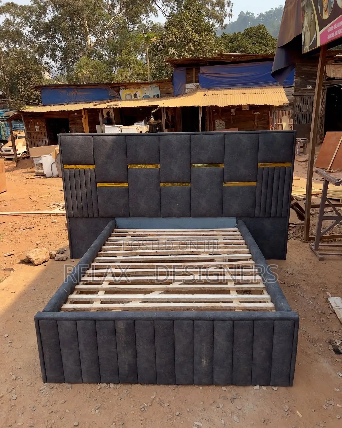 Gold Gray Padded Bed 