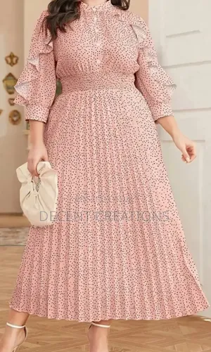 Mid - Year Promo: Brand New Pink Polka Dot Pleated Gown. Size 1xl.