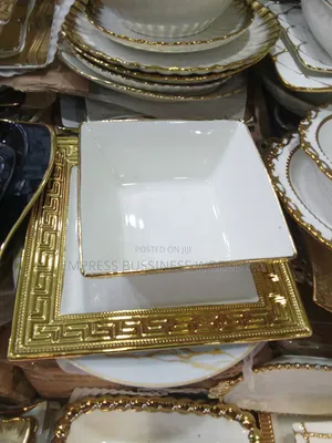 Gold Designs Fancy Breakable Plates -6 Flats, 6 Bowls.