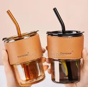 300ml Slub Glass Water Cup With Coffee Straw