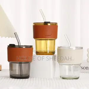 300ml Slub Glass Water Cup With Coffee Straw
