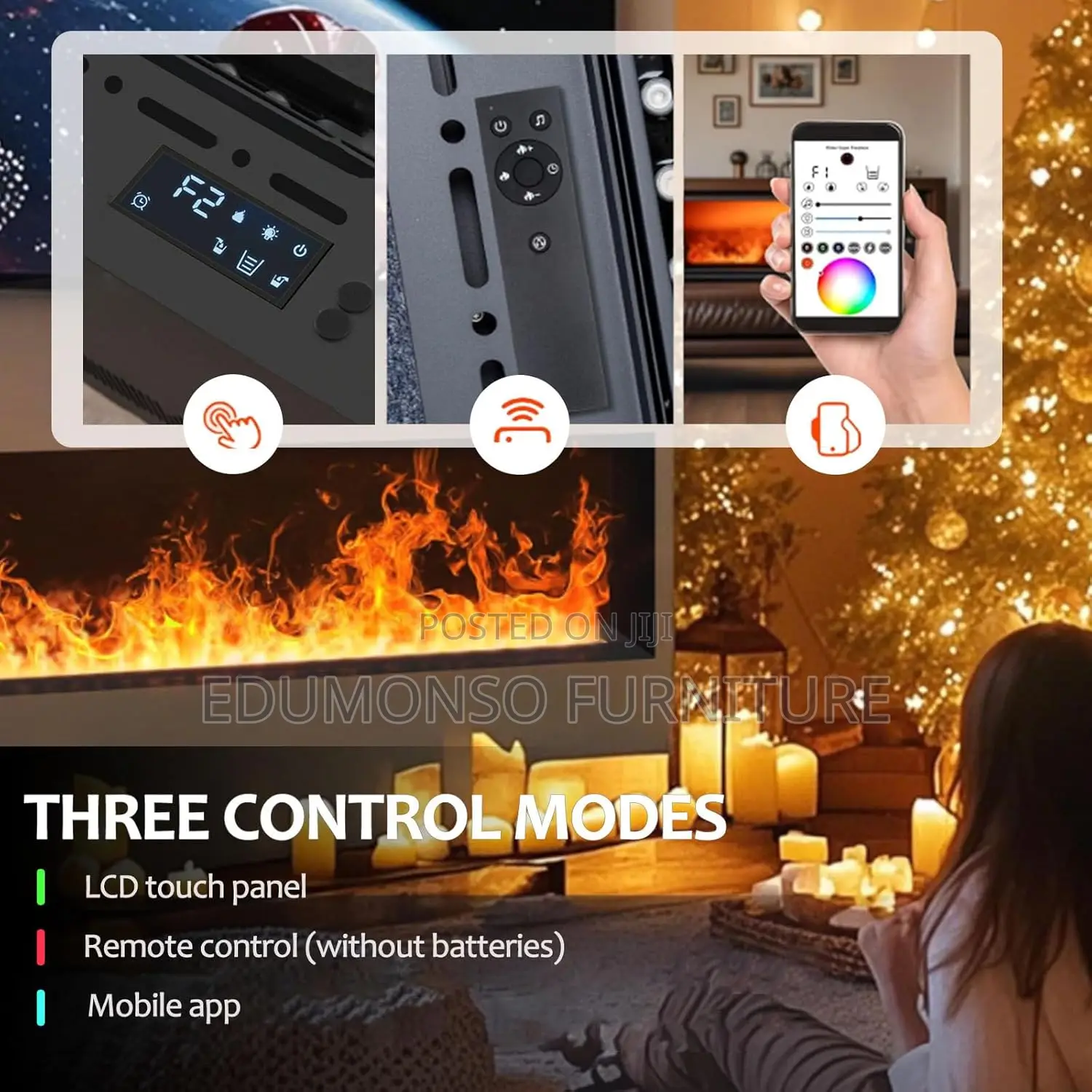 Electric Fireplace With Adjustable Multicolor Flame