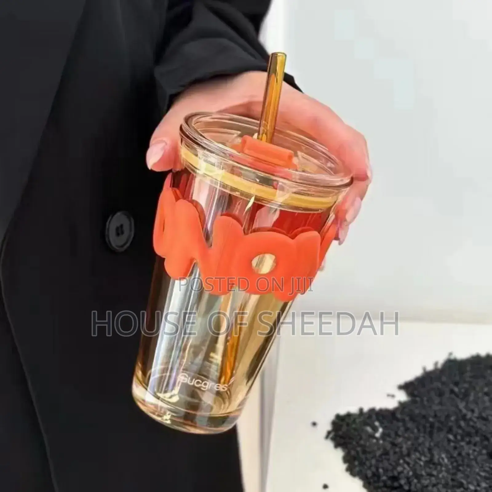 450ml Letter Straw Glass Cup