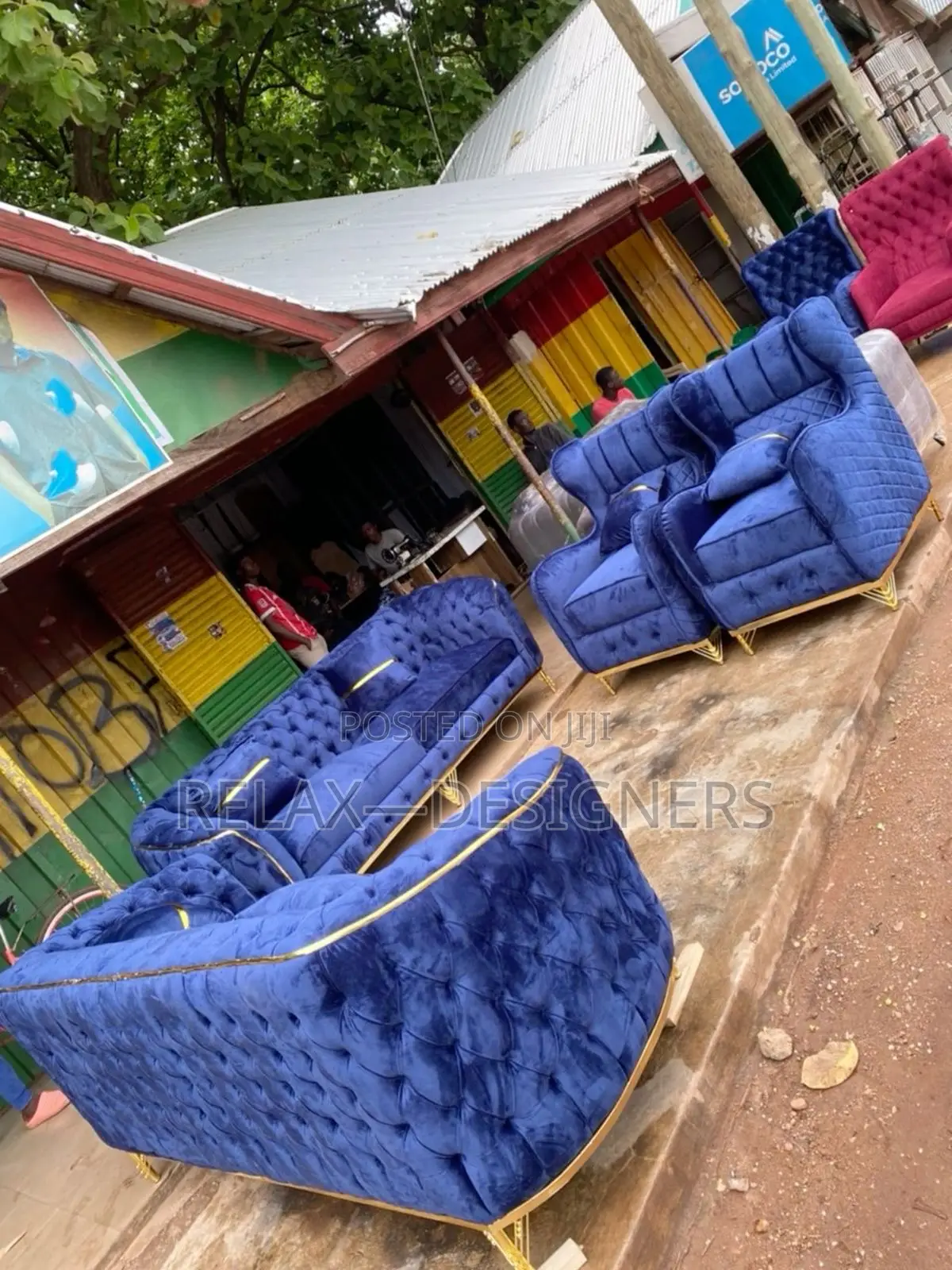 Blue Sofa  With Gold Design