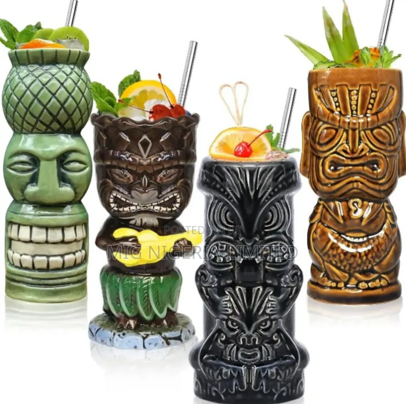 1pc Ceramic Tiki Mug for Tropical Cocktail