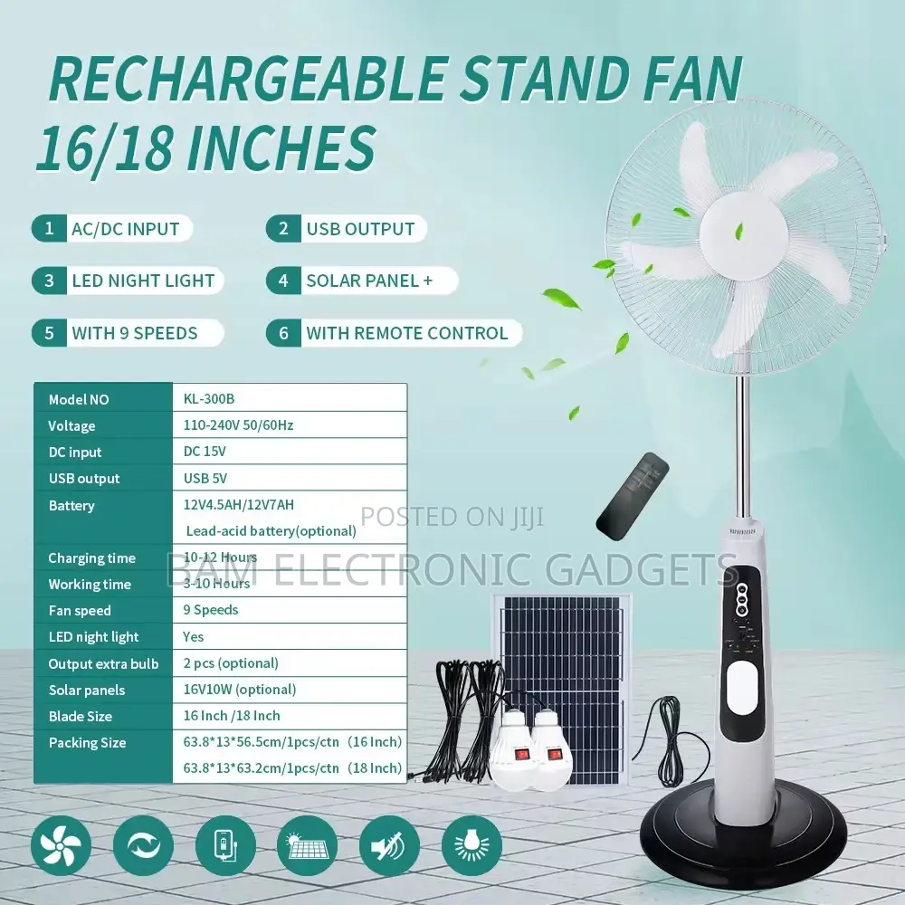 16inch Rechargeable Solar Fan Ac/Dc