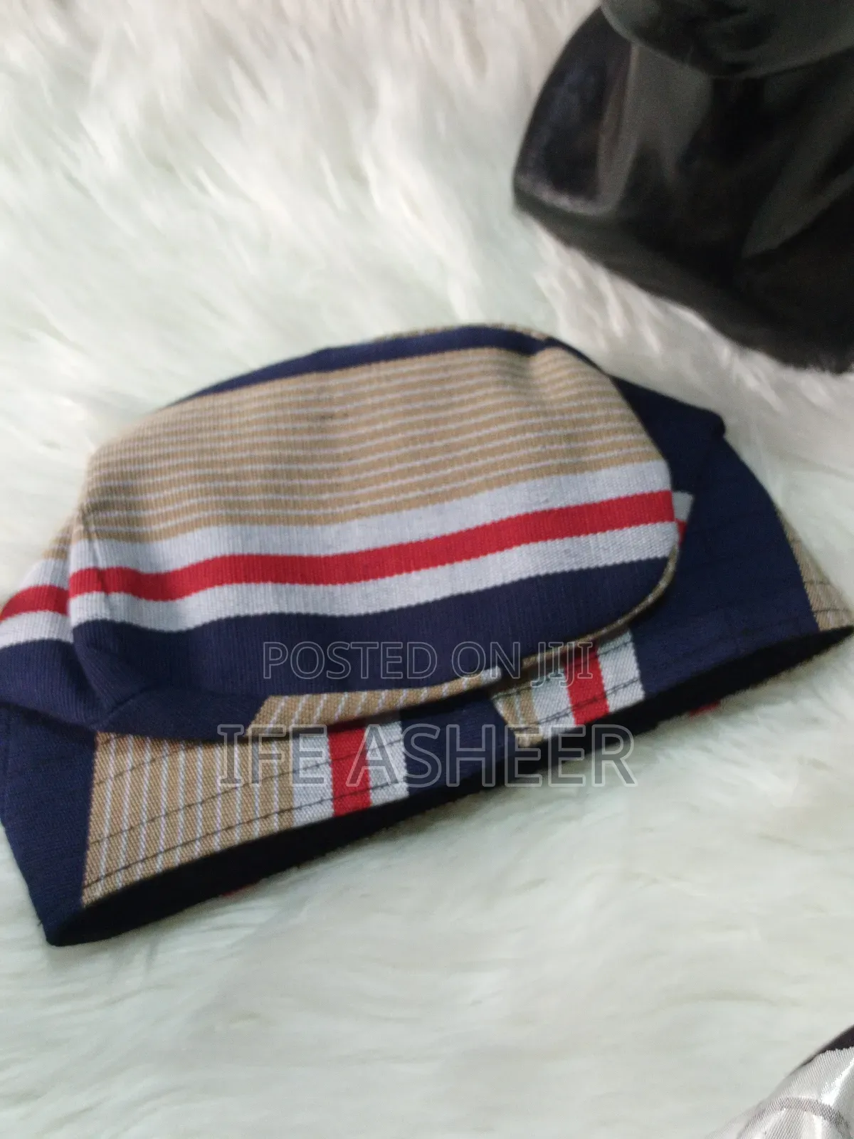 Men's Quality Blue Strip Traditional Aso Oke Cap