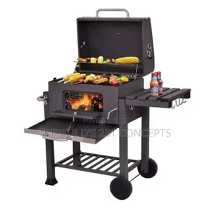 Heavy Duty Smookless BBQ Charcoal Grill Trolley With Side Table 