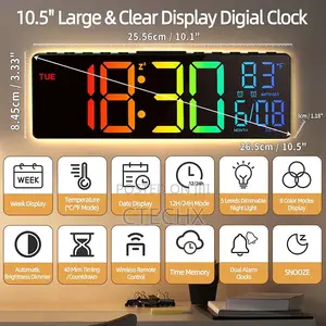 10.5'' Digital Wall Clock 8 RGB Colors, for Living Room, Office