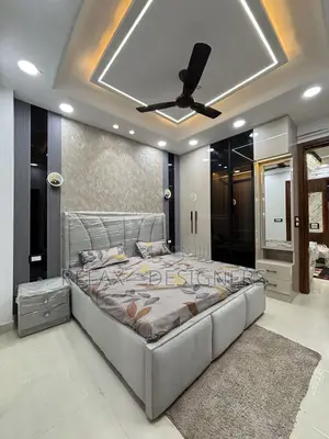 Off-White Padded Bed With Wall Panel