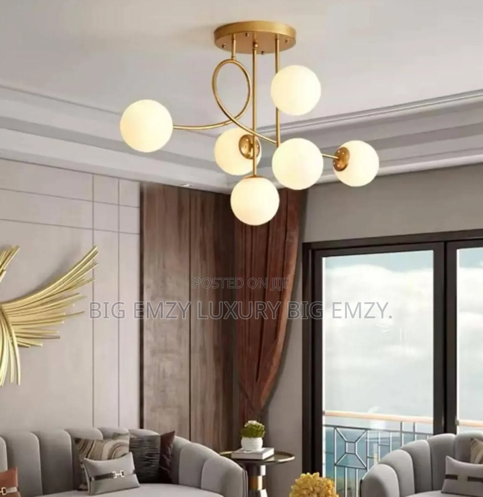 A Modern Metal Armed Ceiling Chandelier or Semi-Flush Ceiling Light.