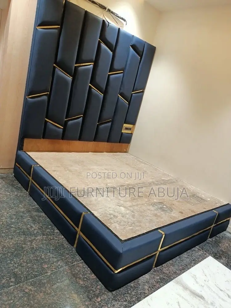 Blue Gold Padded Bed for Room