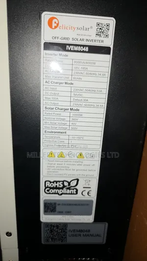 Felicity 8kva 48v MPPT Hybrid Inverter | Pure Sine Wave Output