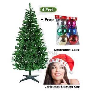 4ft Greenchristmas Tree + Free Decoration Balls 6 Piece+ Christmas Cap