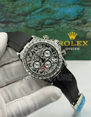 High Quality Rolex Iced Out Black Rubber Strap Quartz Watch