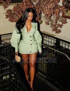 Luxury Puff Sleeve Blazer Mini Dress in Lagos – Deep v-Neck Button