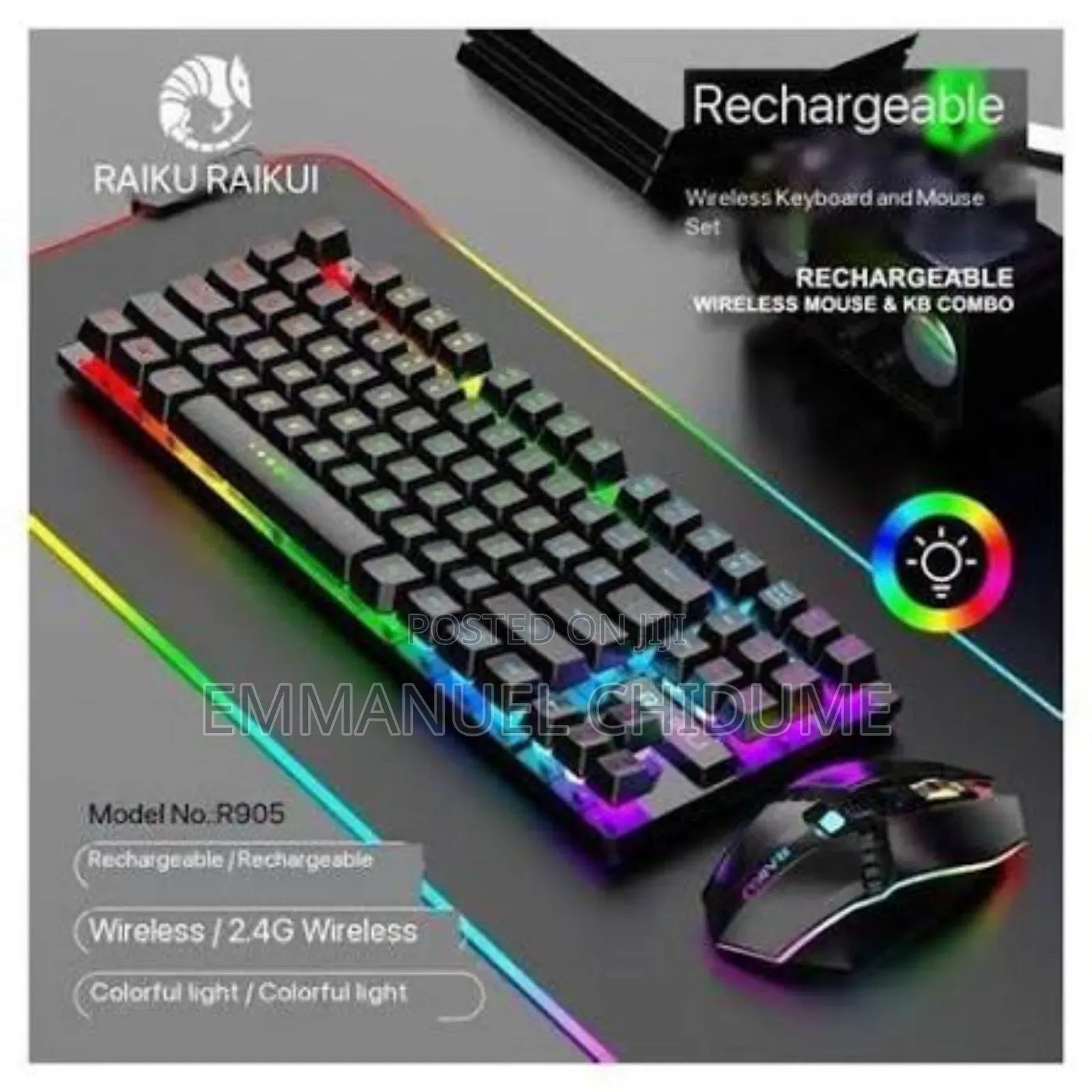 Gaming Keyboard Light and Mouse With RGB Light , Rechargeable