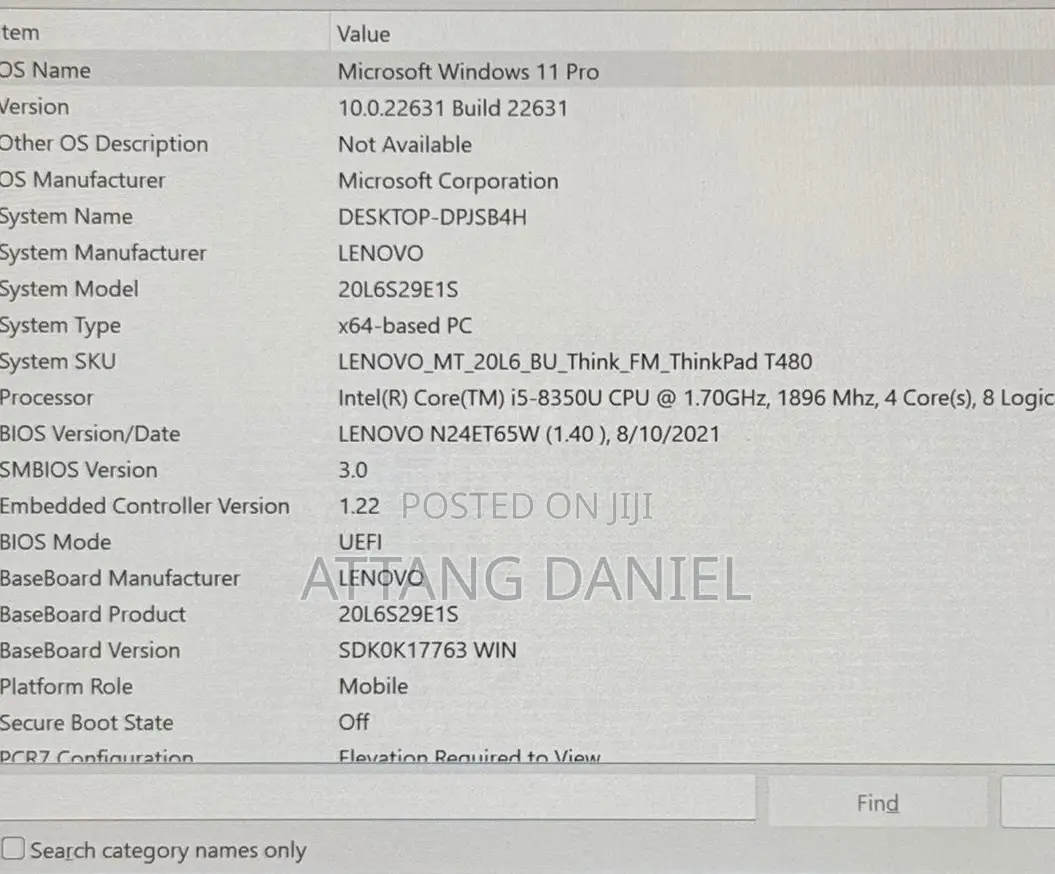 Laptop Lenovo ThinkPad T480 8GB Intel Core i5 SSD 256GB