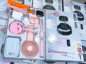Neo 500 Smart Watch Earpod, Powerbank, Mini Fan, Led Light, 3 Brush