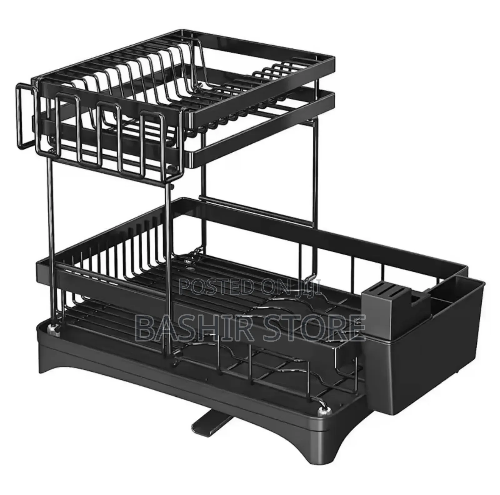 Two-Tier Dish Drying Rack With a Utensil Holder.