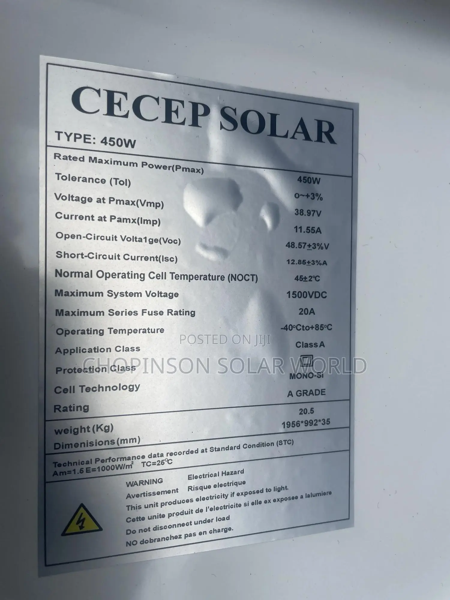 Solar Energy Cece Panel 450watts