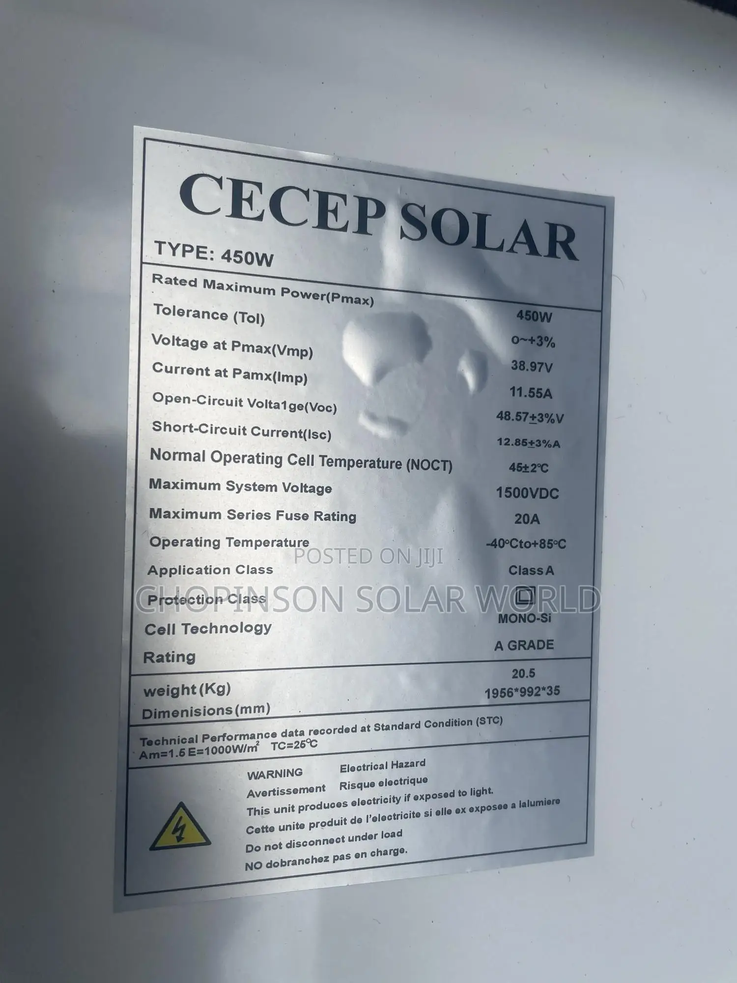 Solar Energy Cece Panel 450watts