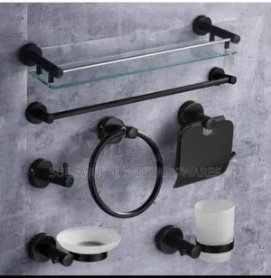 Matt Black Complete Set of Bathroom Accessories