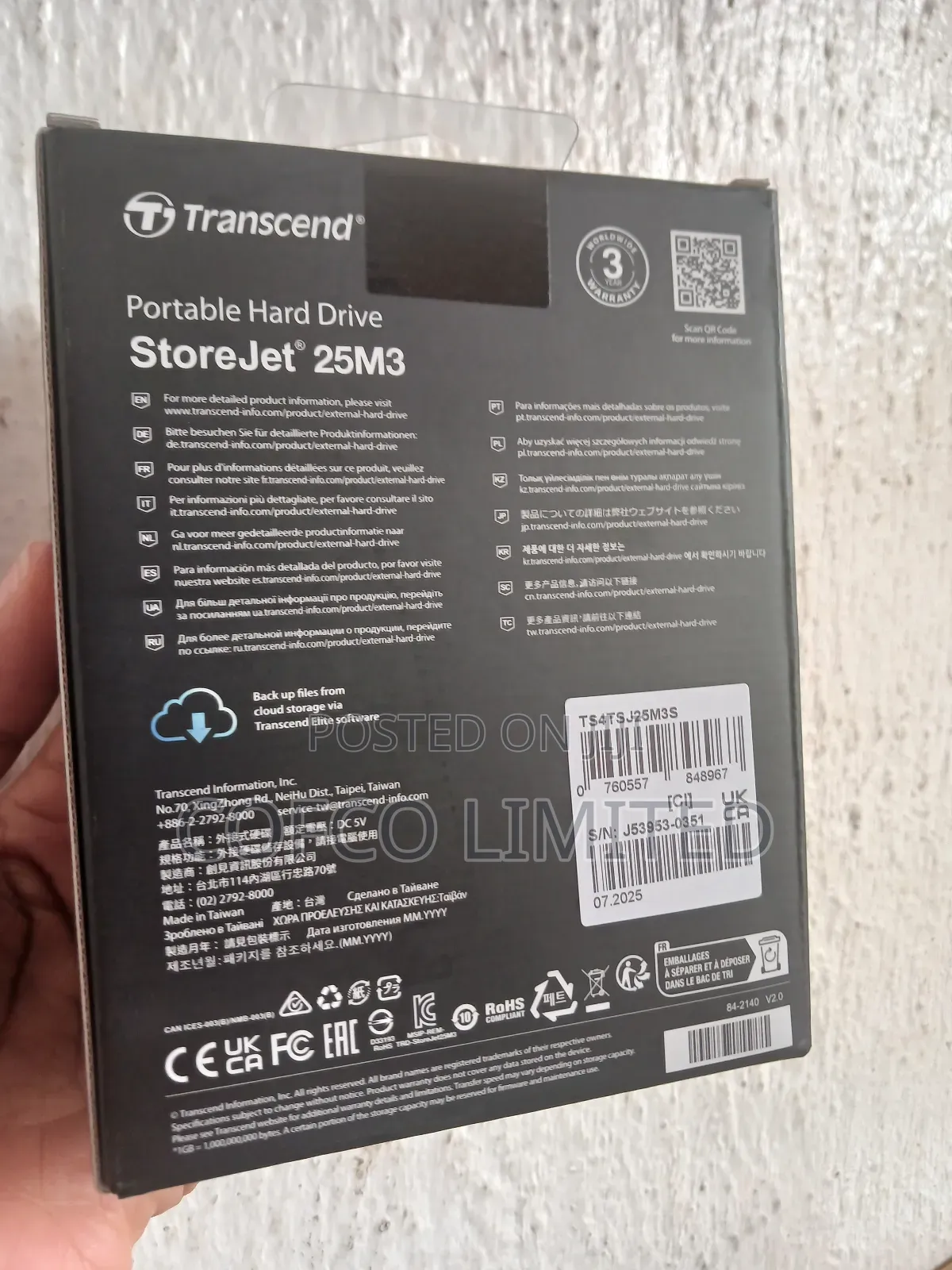 Transcend Storejet 25m3 4tb Portable Hard Drive.