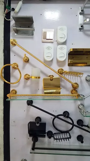 Title:
Luxury Gold-Plated Bathroom Accessory Set With Glass Shelf