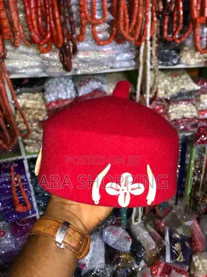 Igbo Traditional Red Cap With Cowries in Aba, Abia State.