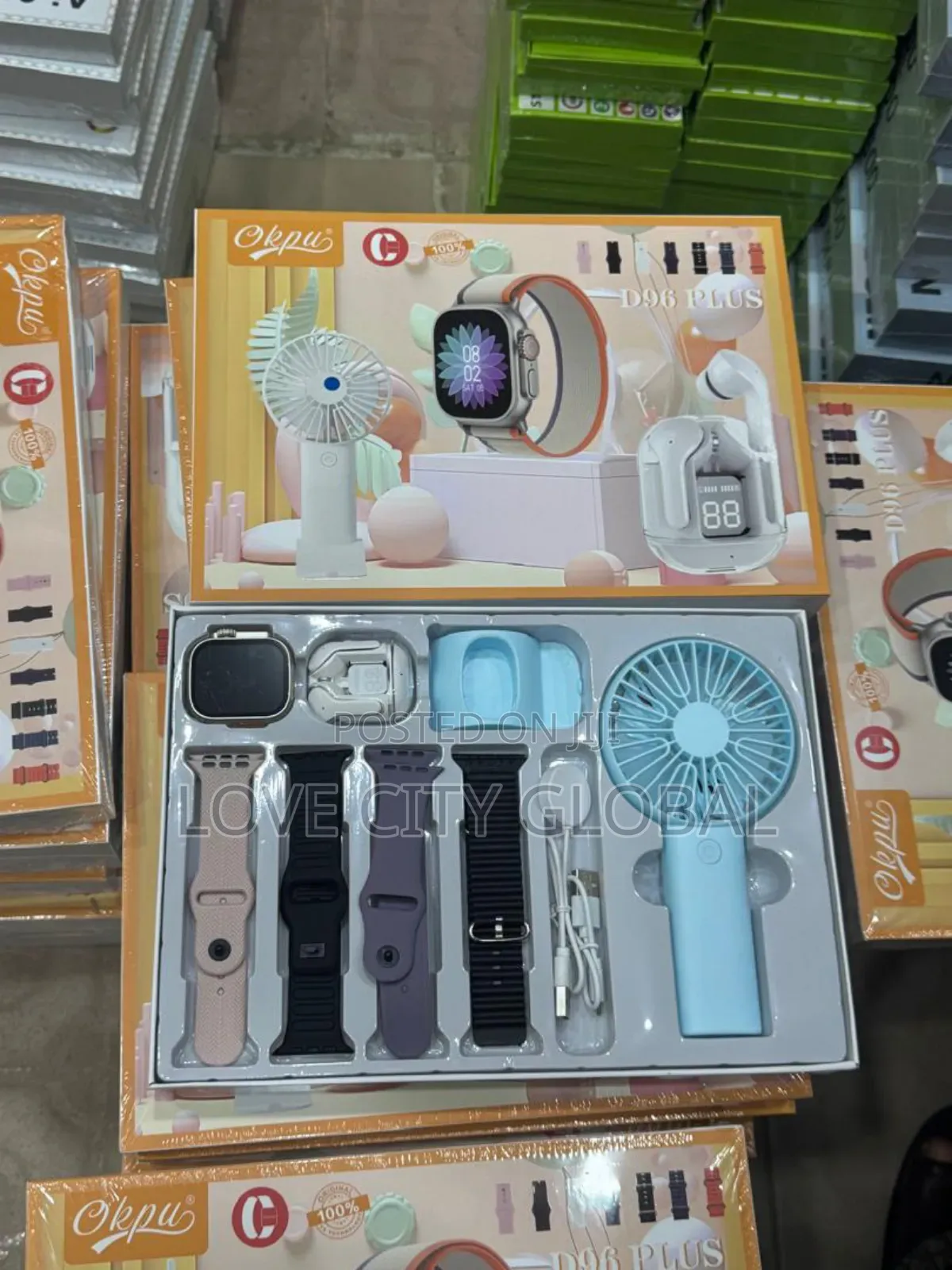 Okpu D96 Plus Smartwatch Amoled Display Mini Fan, Earbuds, 4 Straps