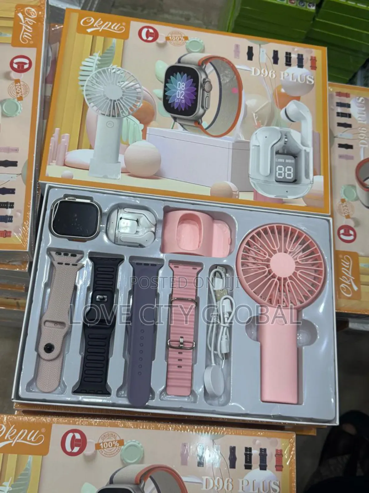 Okpu D96 Plus Smartwatch Amoled Display Mini Fan, Earbuds, 4 Straps