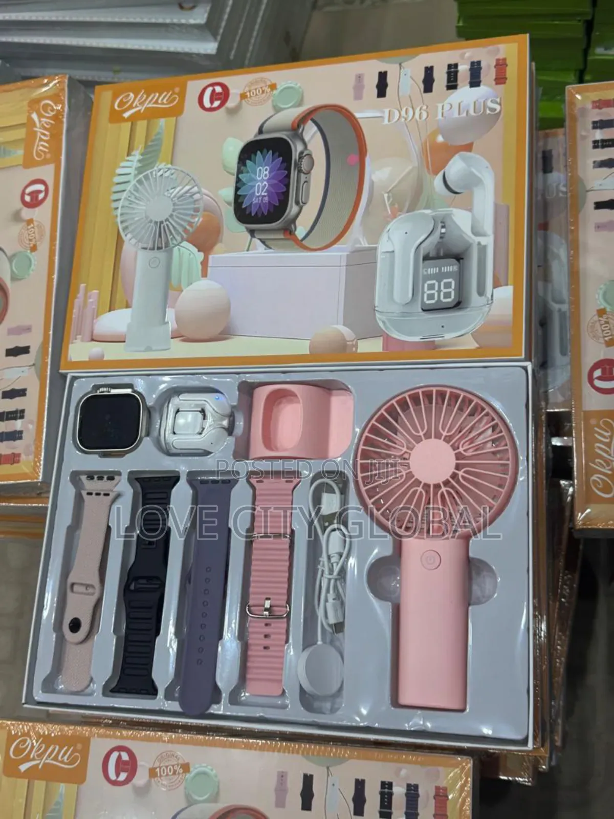 Okpu D96 Plus Smartwatch Amoled Display Mini Fan, Earbuds, 4 Straps