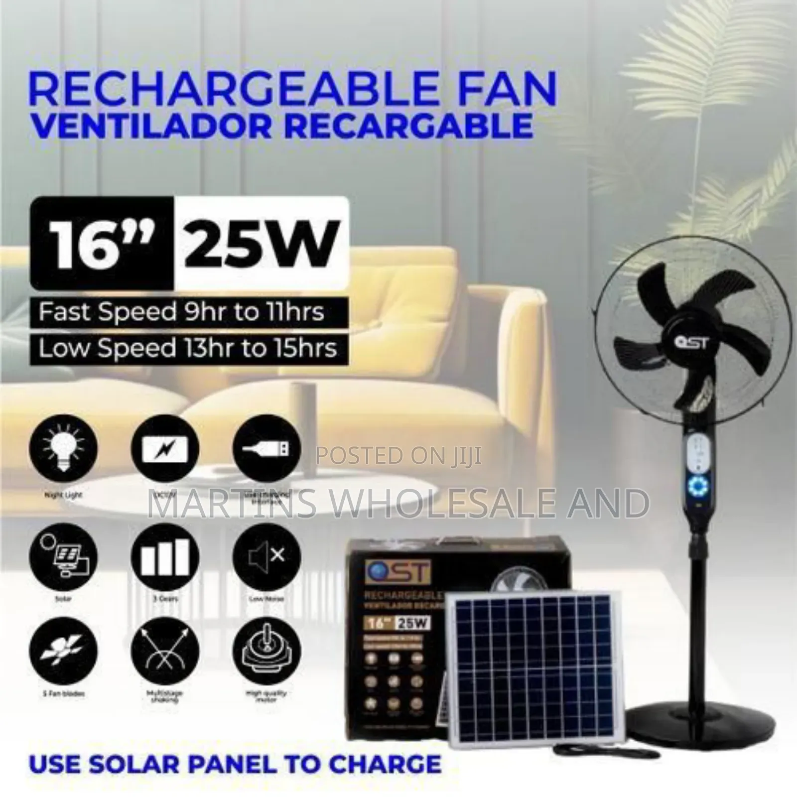 Leku Solar Rechargeable Standing Fan