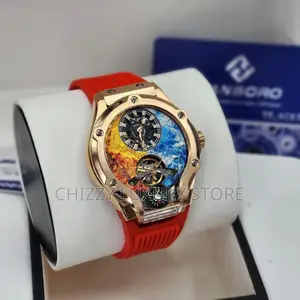 Hanboro Quality Luxury Men Chronograph Rubber Strap Wristwatch