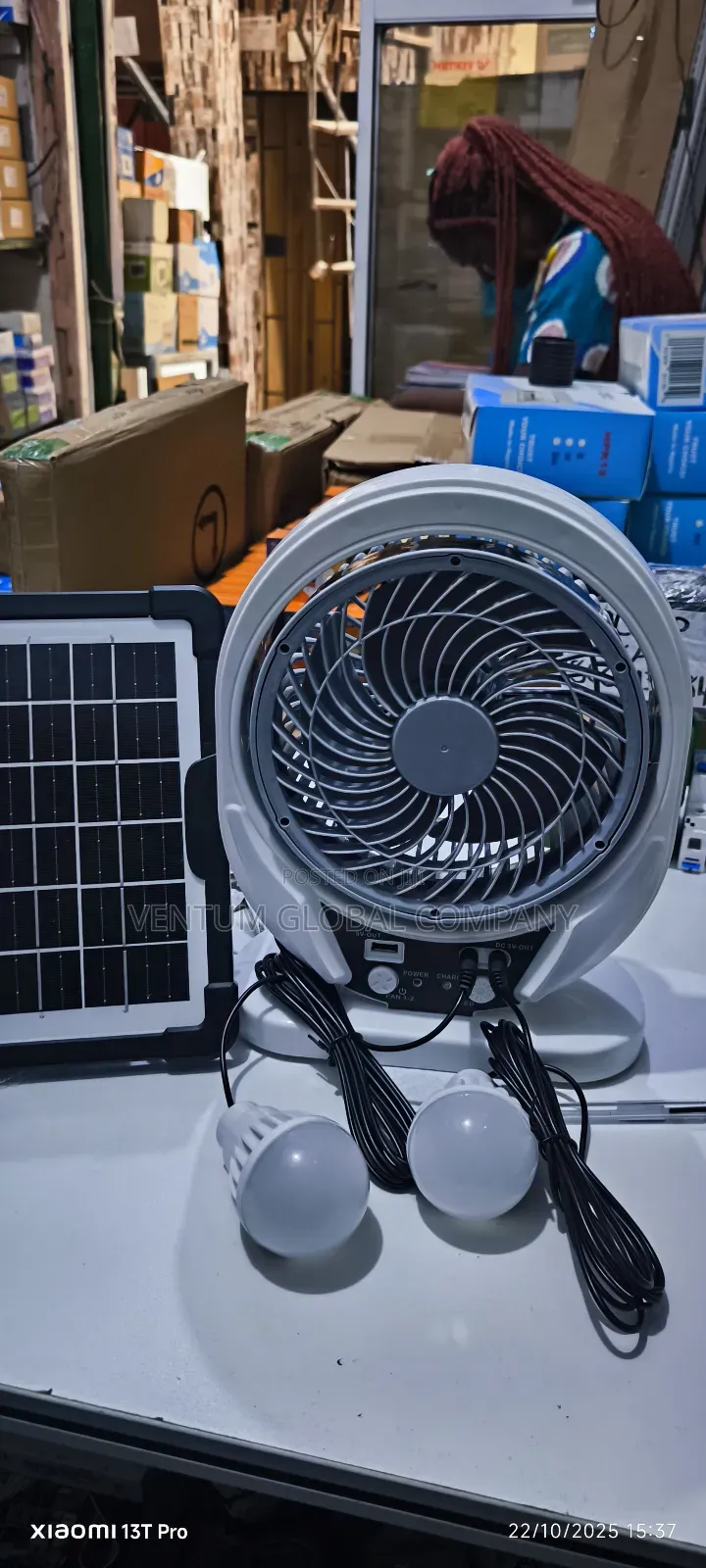 Table Top Solar Fan With Lights